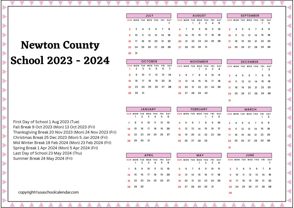 newton county school calendar