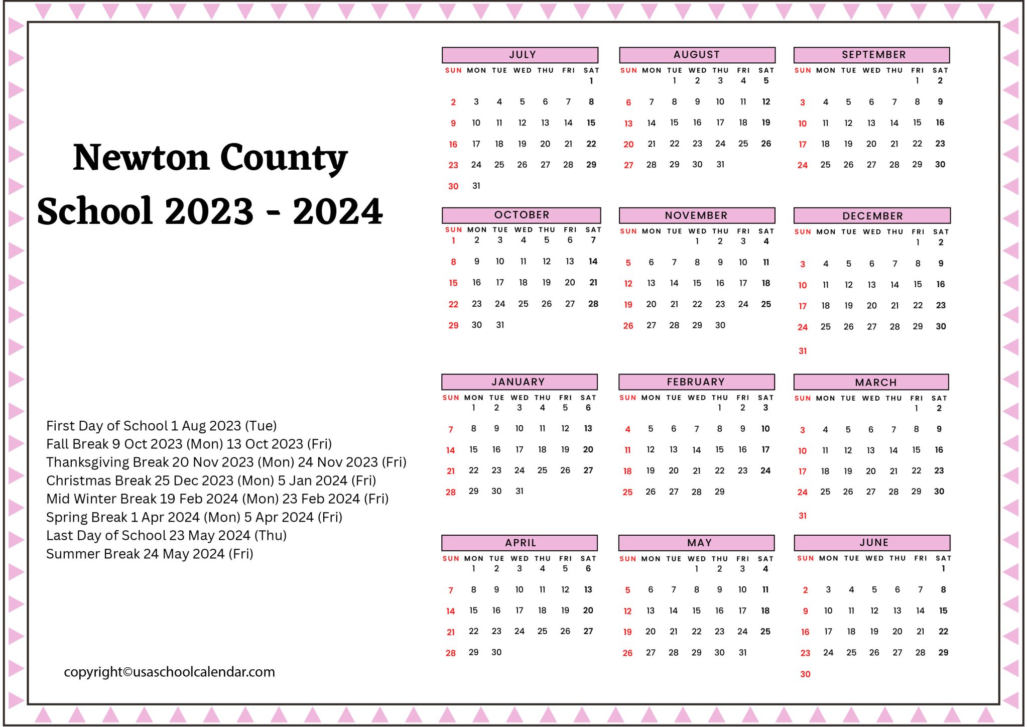 Newton County School Calendar Holidays 20232024