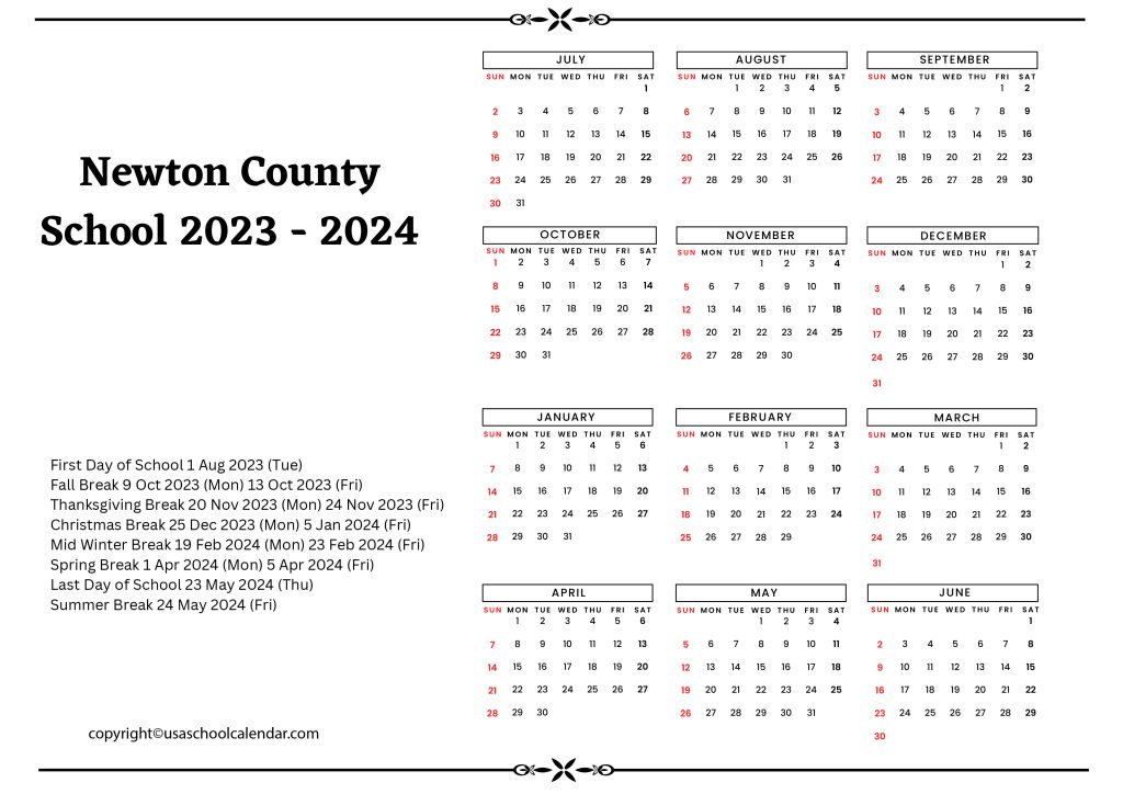newton county schools calendar