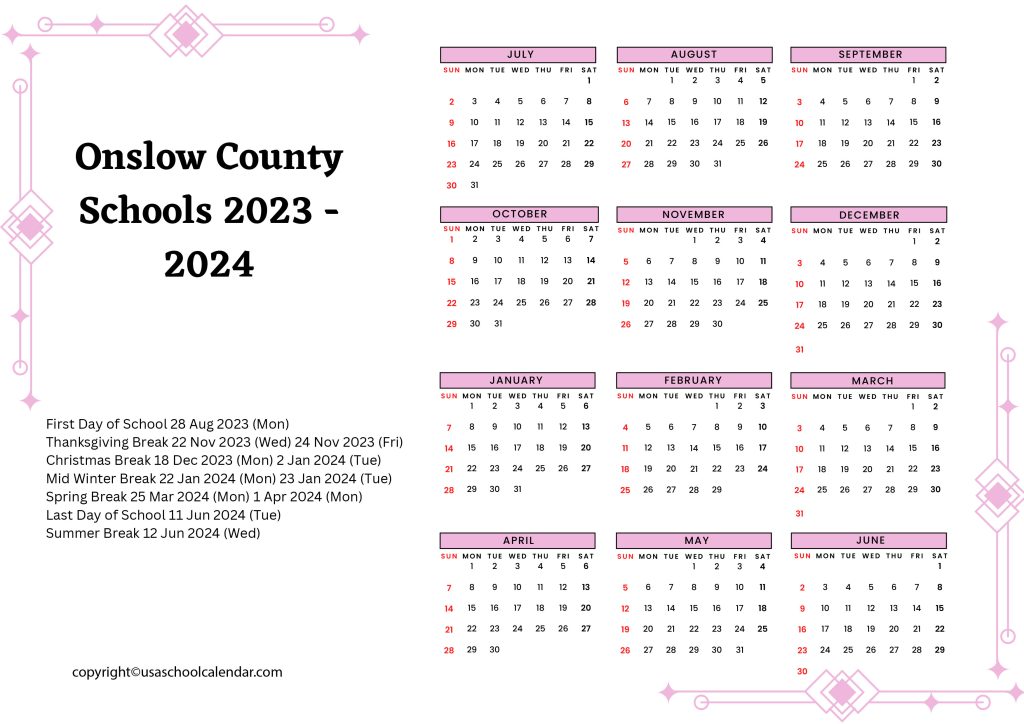 onslow county school district calendar