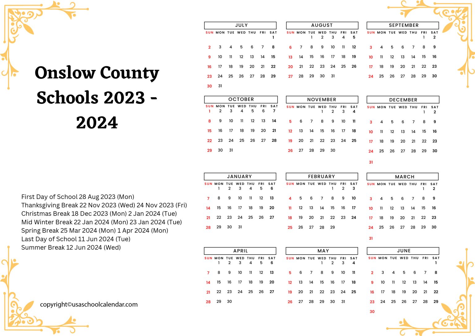 Onslow County Schools Calendar Holidays 20232024