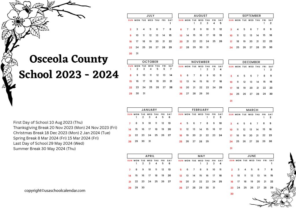 osceola county school district calendar