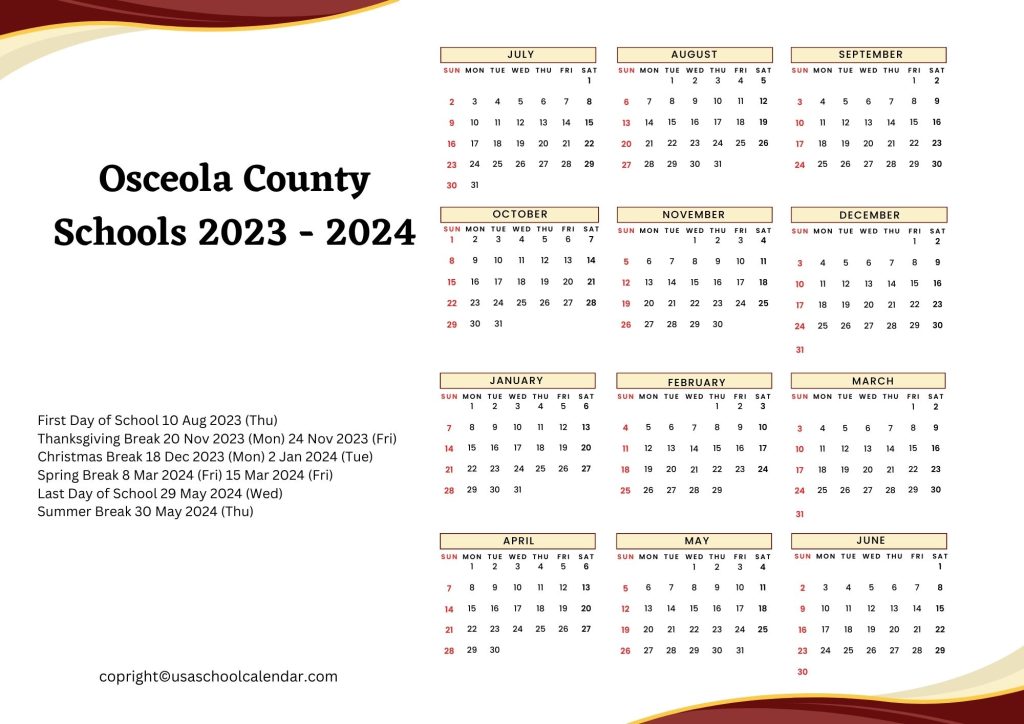 osceola county schools calendar