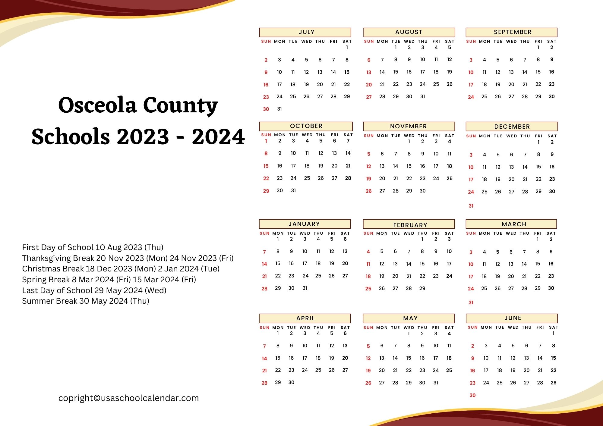 Osceola County School Calendar Holidays 20232024
