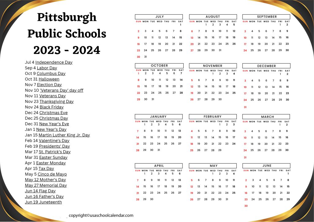 pittsburgh public schools calendar