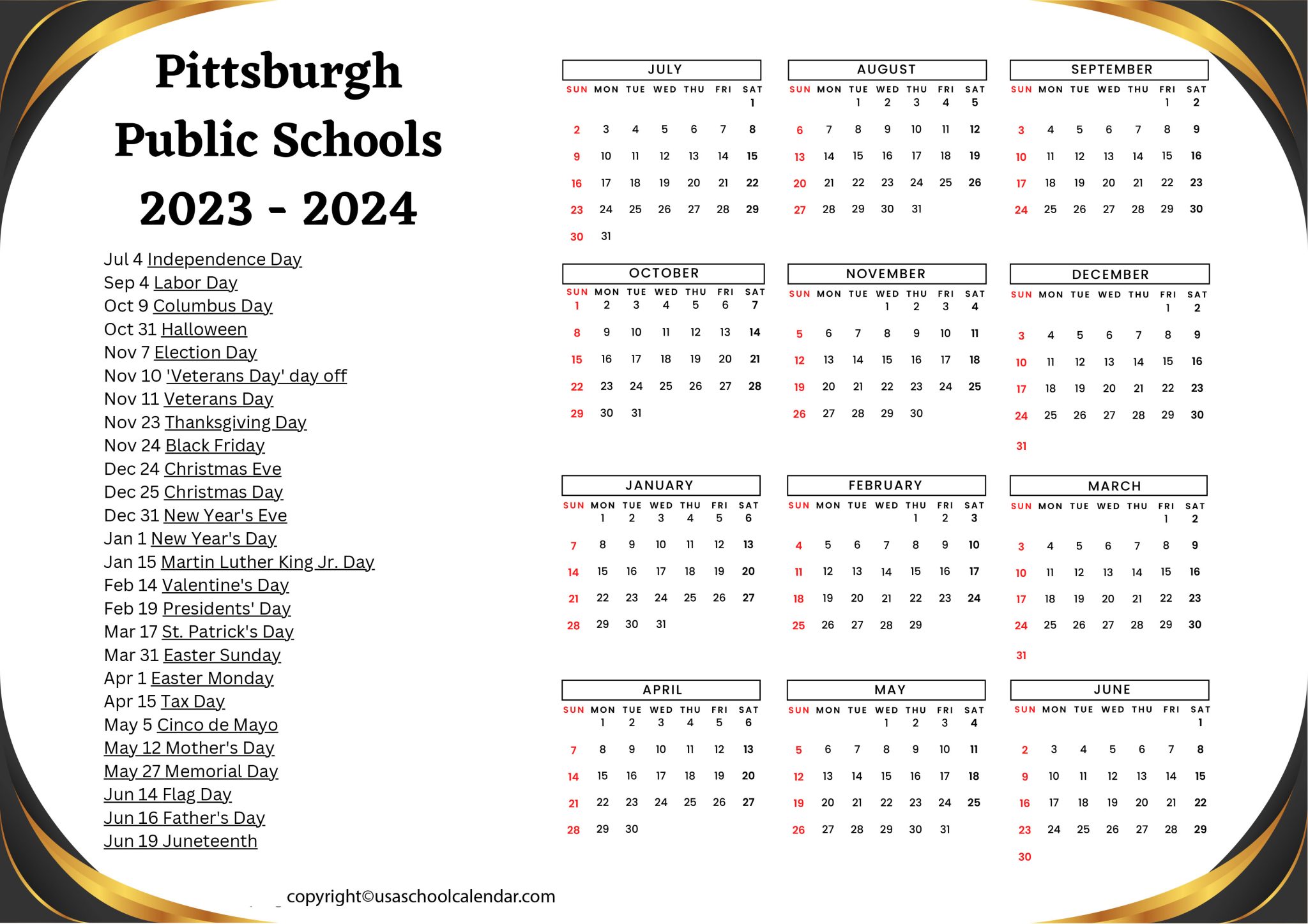 Pittsburgh Public Schools Calendar Holidays 2023 2024