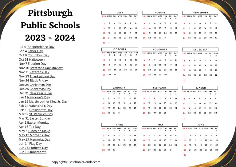 Pittsburgh Public Schools Calendar Holidays 20232024