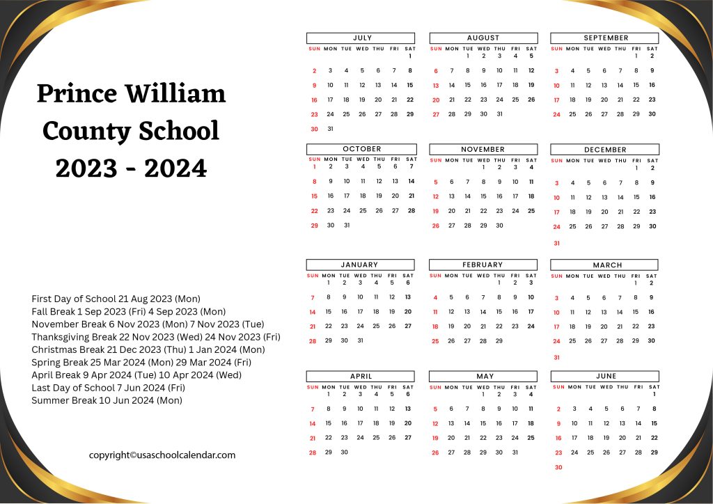 prince william county school calendar