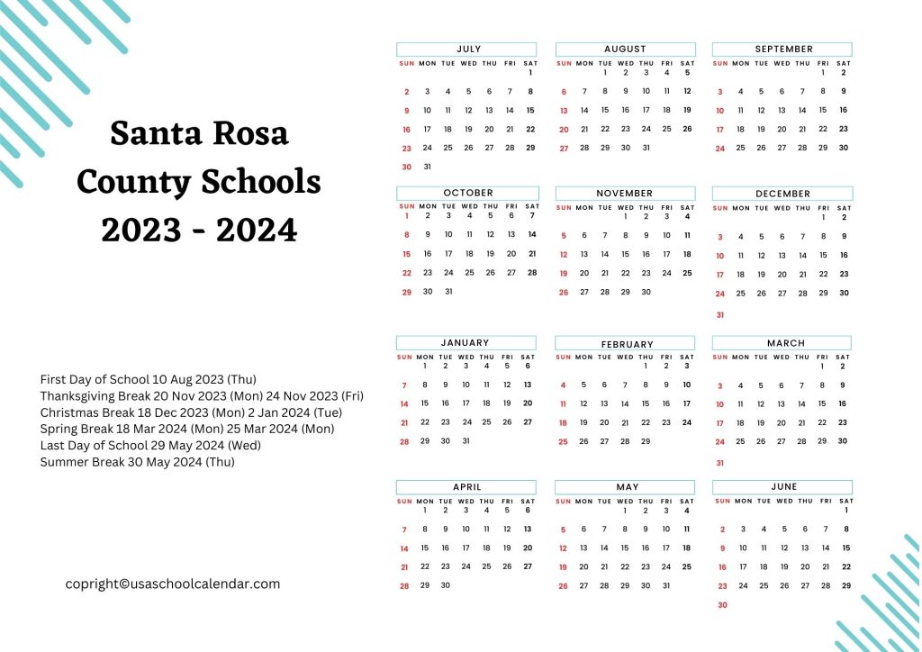 santa rosa county schools calendar