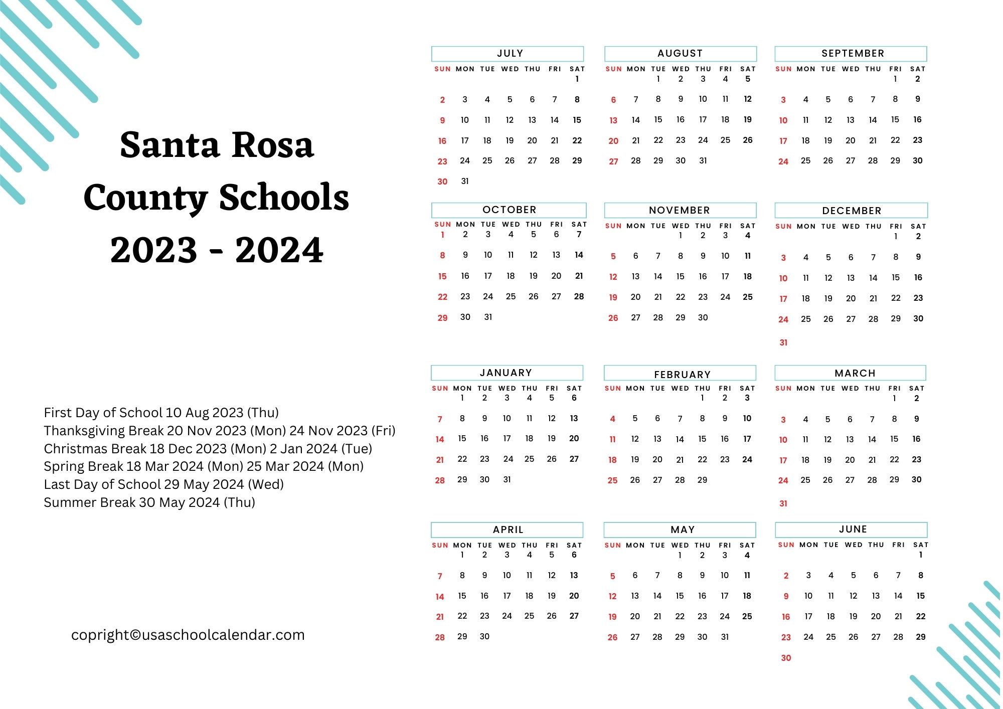Santa Rosa County Schools Calendar Holidays 2023 2024