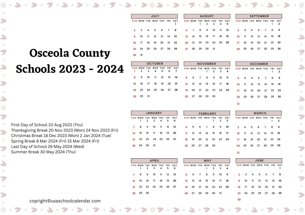 school district of osceola county school calendar