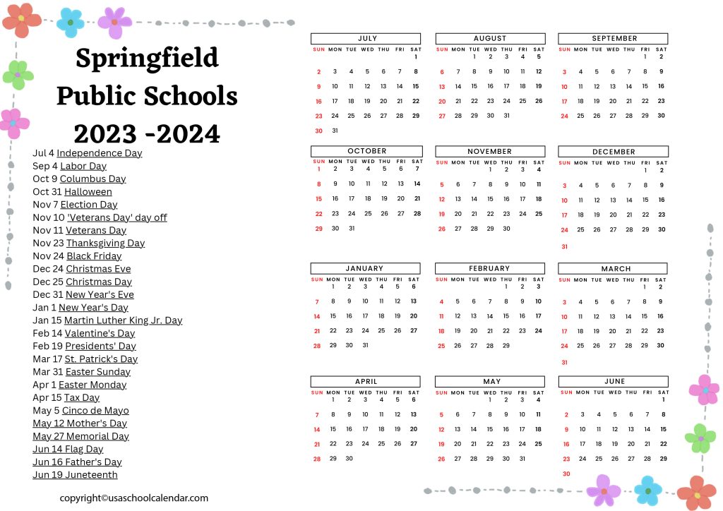 springfield public schools calendar