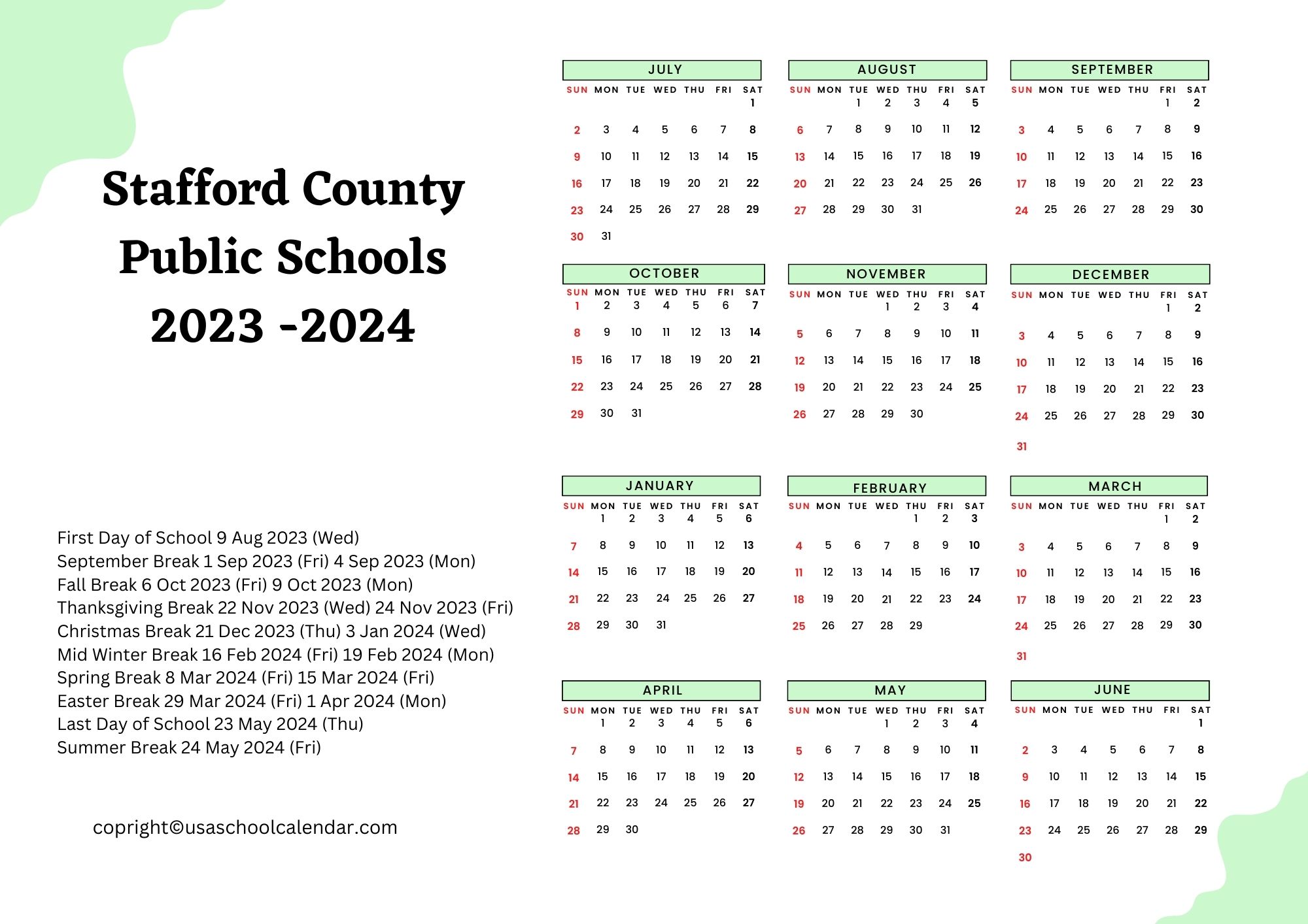 Stafford County Public Schools Calendar & Holidays 20232024