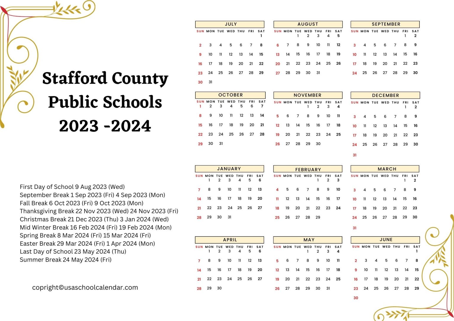 Stafford County Public Schools Calendar Holidays 2023 2024