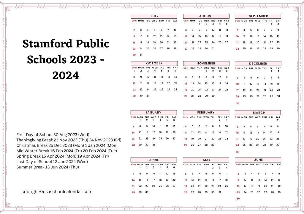 stamford schools calendar