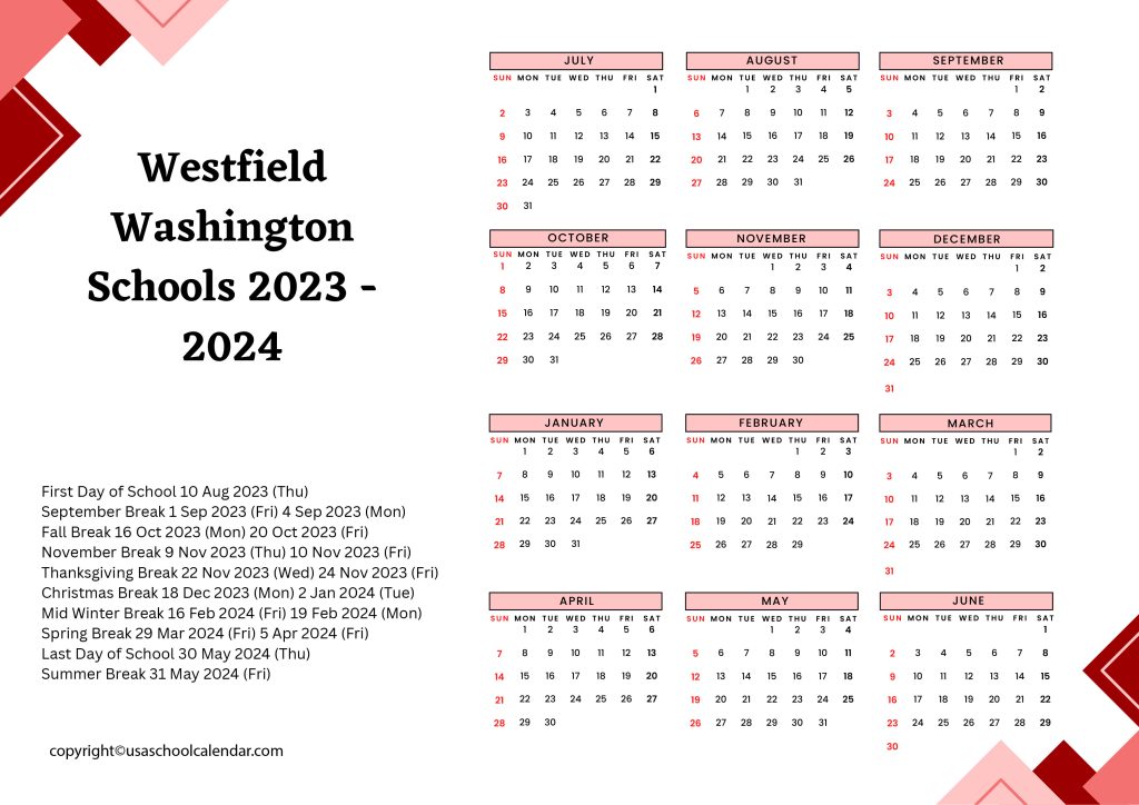 westfield washington schools calendar