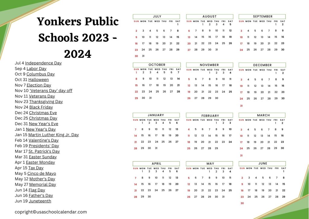 yonkers public schools calendar