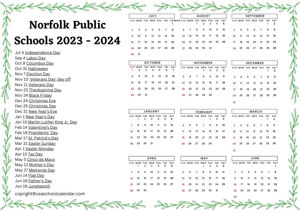 Norfolk Public Schools District Calendar