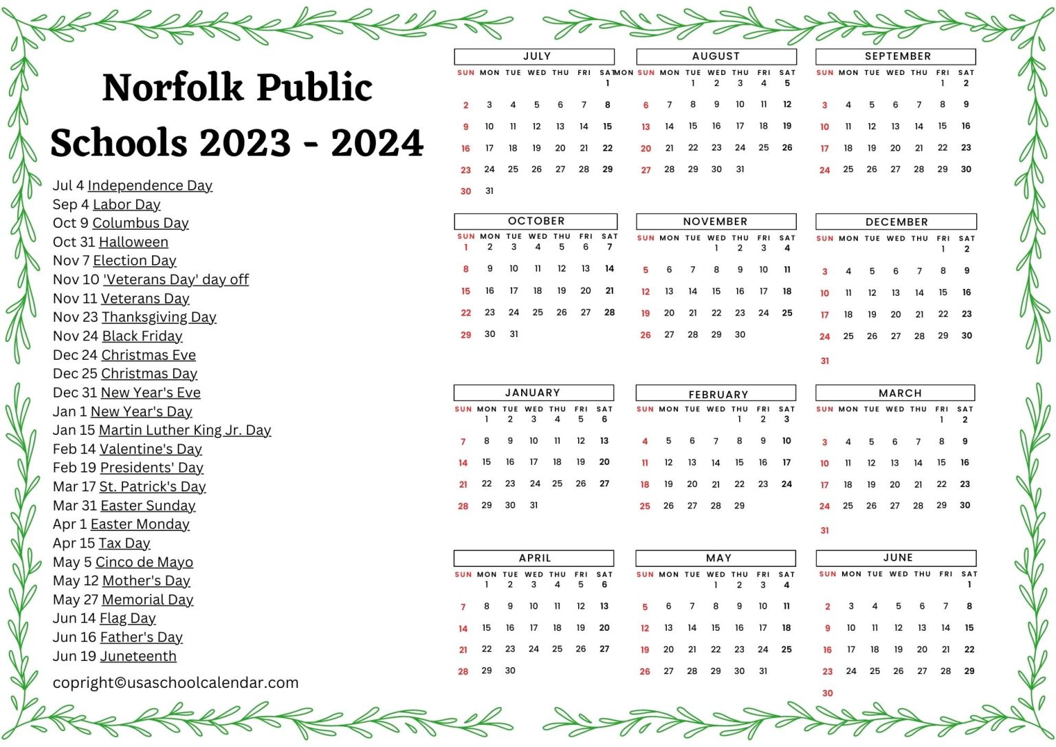 Norfolk Public Schools Calendar & Holidays 20232024