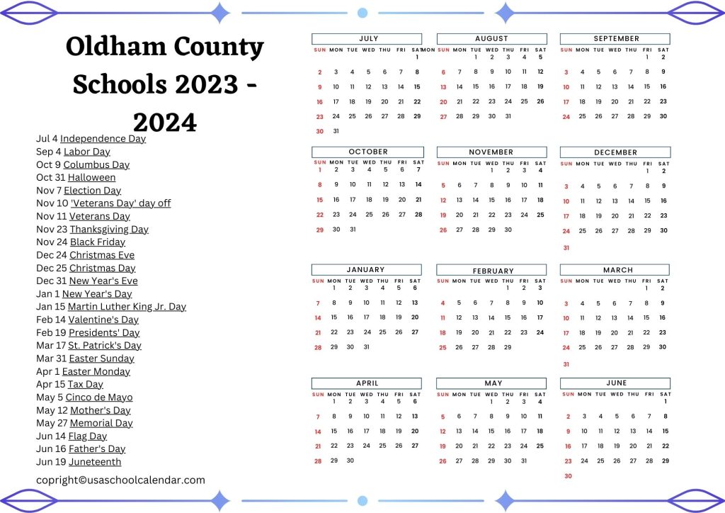 Oldham County School District Calendar