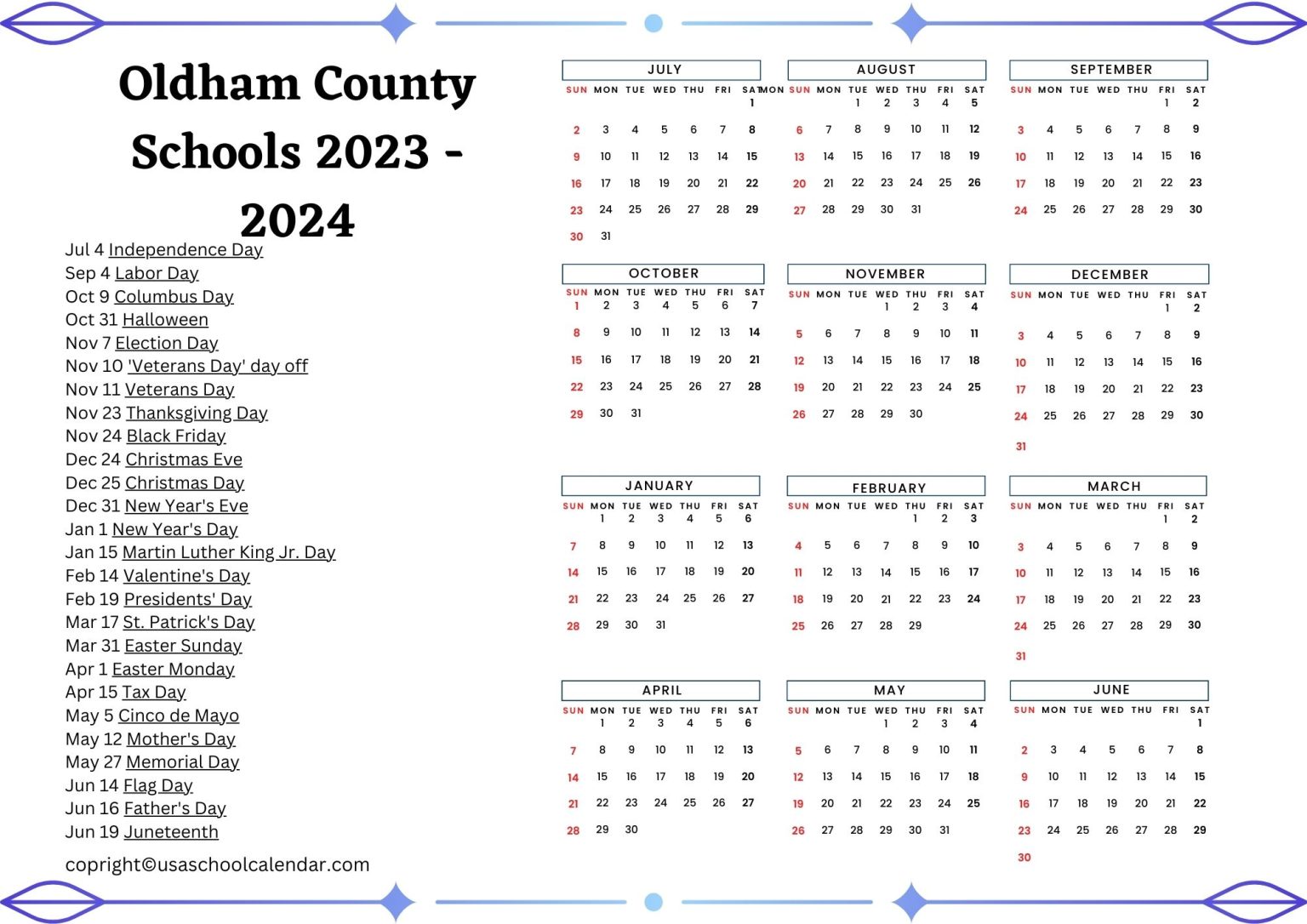 Oldham County Schools Calendar & Holidays 20232024 [OCS]