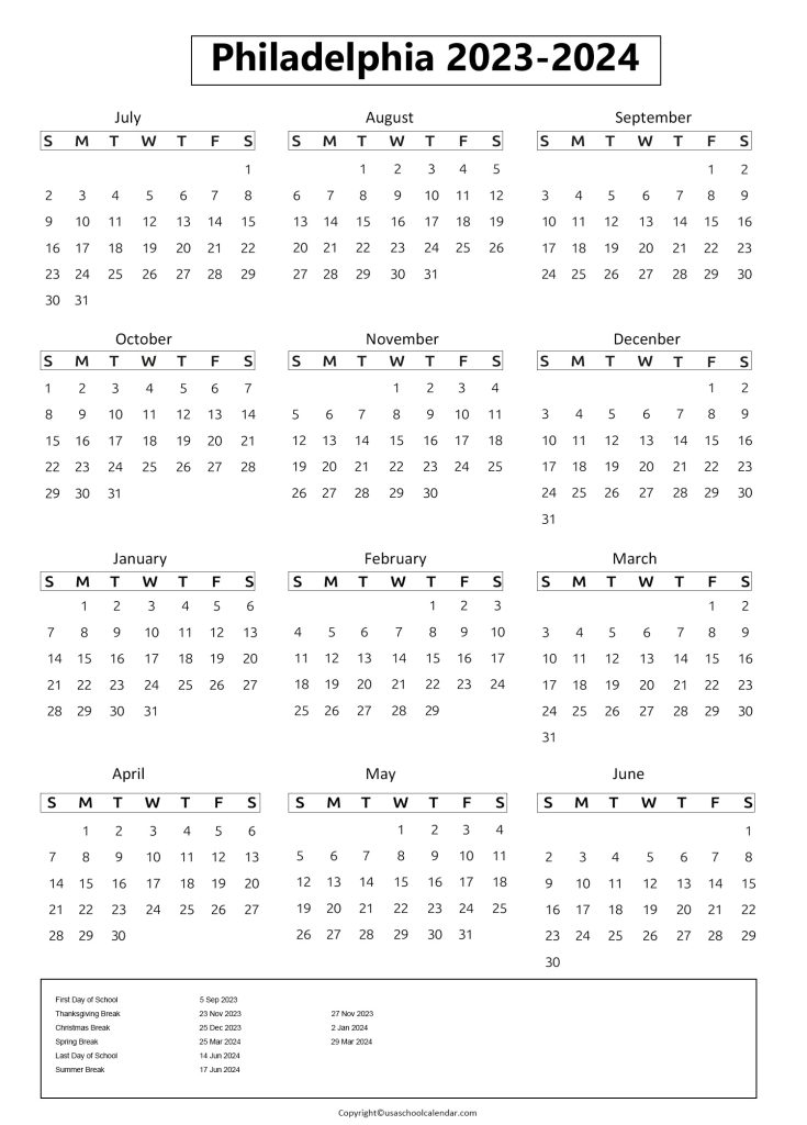 Philadelphia School District Academic Calendar