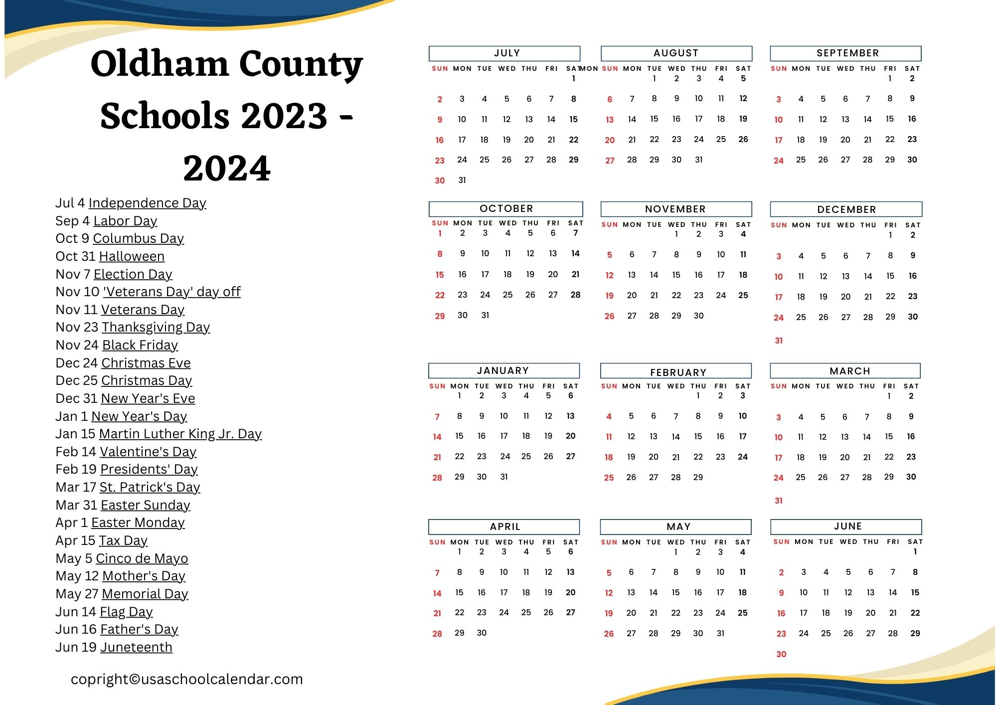 Oldham County Schools Calendar Holidays 2023 2024 OCS