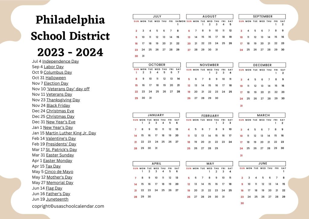 philadelphia school district calendar