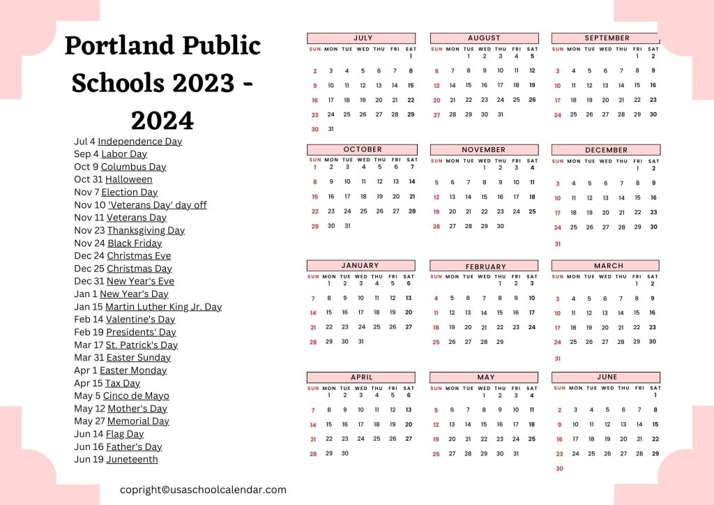 portland public schools calendar