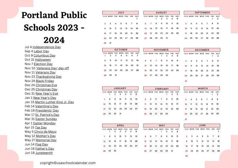 Portland Public Schools Calendar Holidays 2023 2024